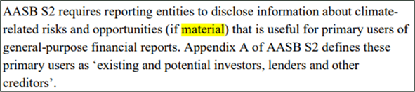 financial materiality clause aasb s2 asrs 1