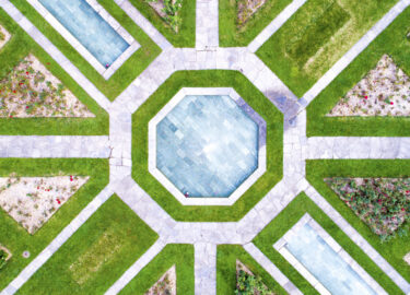 aerial view of octagonal garden structure