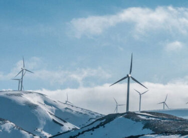 wind turbines in the snow