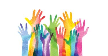 hands reaching up to the sky of all colours