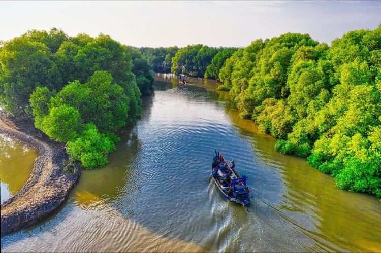 rowing down a river