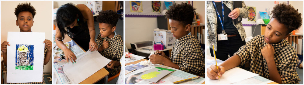 young artists working on their art for the young london print prize