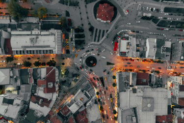 aerial view of a city roundabout