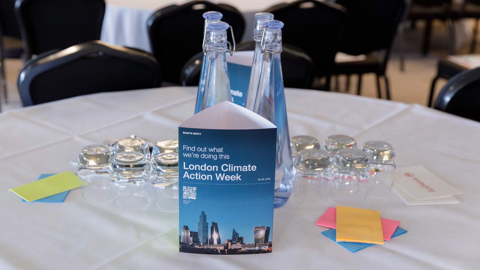 Anthesis Activator Summit: Show Me the Performance Card sat on top of a table promoting London Climate Action Week