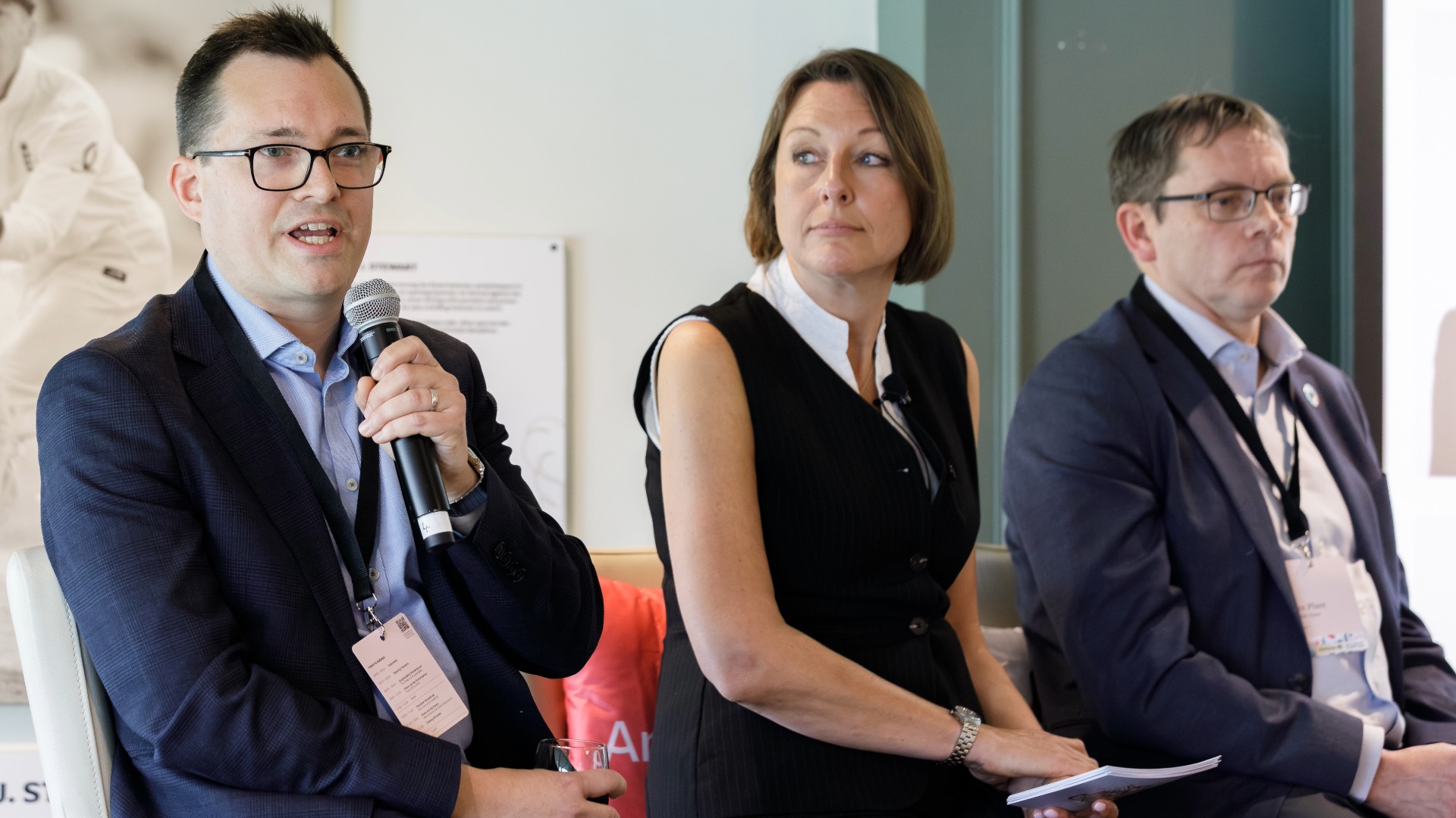 Anthesis Activator Summit: Show Me the Performance Panel discussion showing three guests - one of whom is talking into a mic