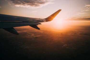 Airplane over a city